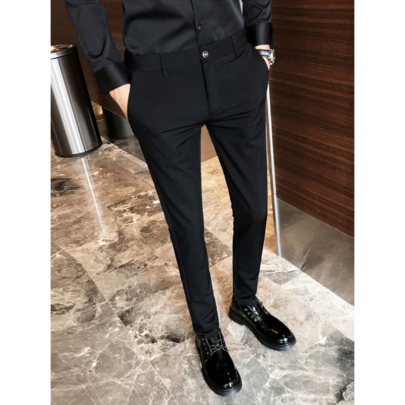 Весенне-осенние новые облегающие мужские брюки, деловые повседневные брюки в корейском стиле, универсальная драпировка, модные, без складок.