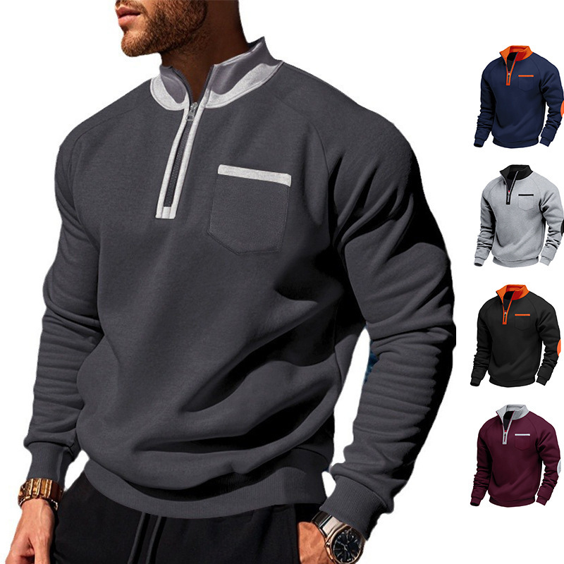 Cross-Border 2025 Autumn and Winter Amazon Stand-Up Collar Pullover Half Zipper Men's Sports Warm Casual Velvet Sweatshirt Cross-Border 2025 Autumn and Winter Amazon Stand-Up Collar Pullover Half Zipper Men's Sports Warm Casual Velvet Sweatshirt