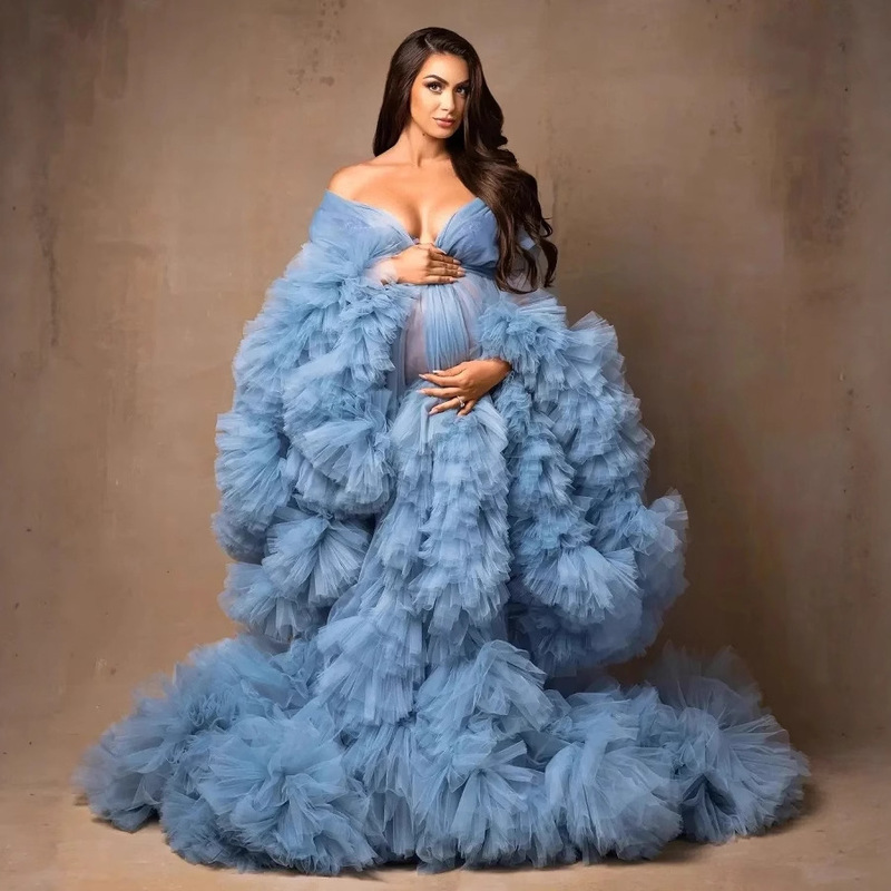 Fluffy Ruffled Tulle Maternity Dress for Women Photography Gown, Extra Fluffy Baby Shower Photography