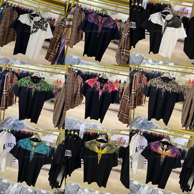 Correct version MB wings short sleeve Marcelo European and American fashion brand men's and women's feather T-shirt half sleeve MARCELO printed tee