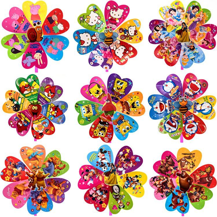 Cartoon travel colorful plastic windmill toy for kindergarten