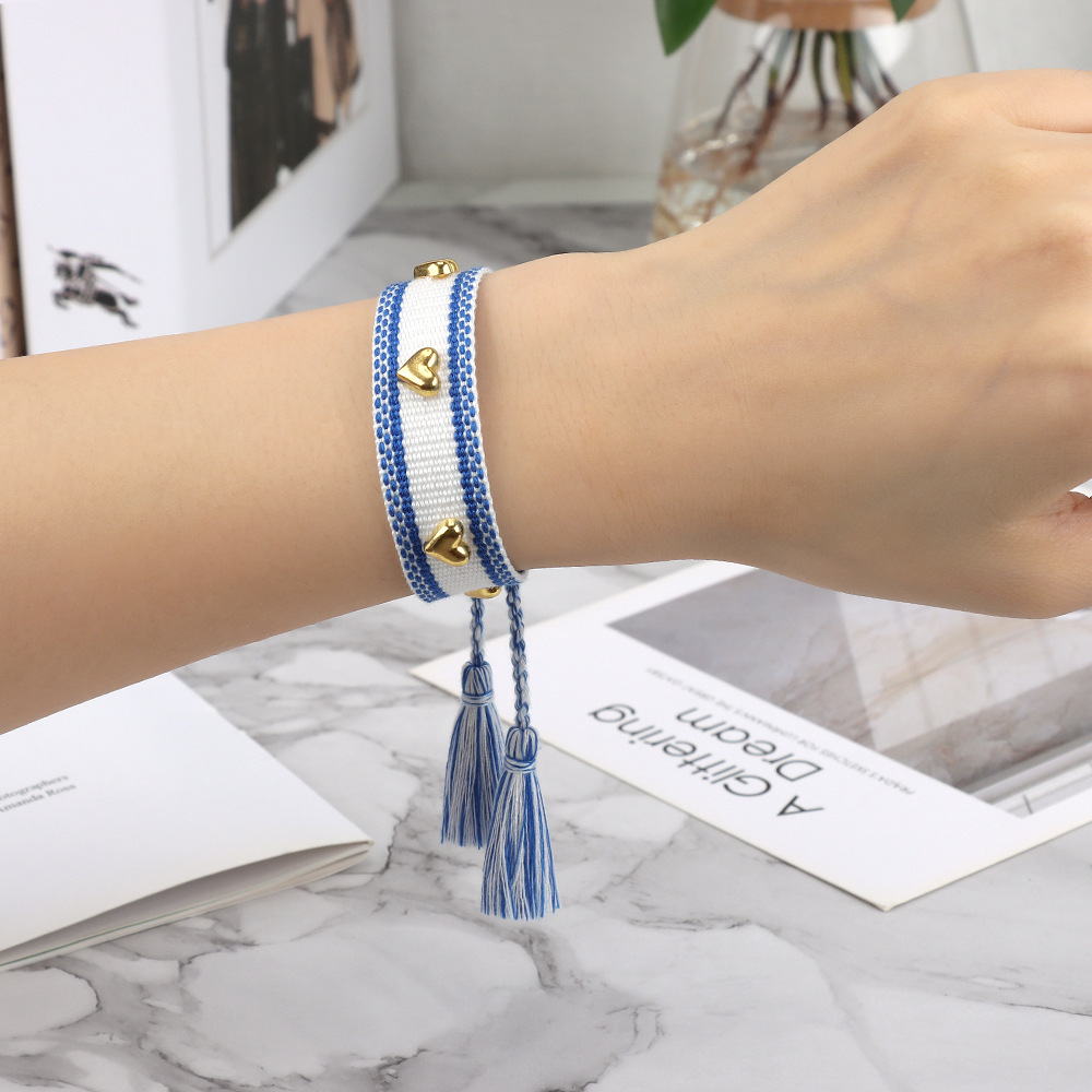 8g Weight Bracelets Classification Polyester Chain Material 1 Piece Quantity Holiday, Daily Occasion Polyester Material Heart Shape Pattern Women's Gender Knitting, Tassel Design Casual, Simple Style Style Casual Simple Style Heart Shape Polyester Wholesale Bracelets 3