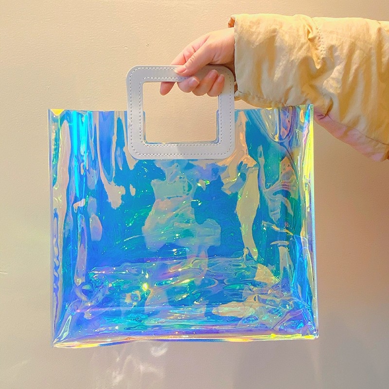 镭射袋pvc定制logo果冻包炫彩透明手提袋塑料礼品袋礼物包装袋子
