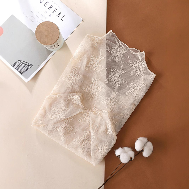 Spring and Autumn New High-End Lace Bottoming Shirt for Women 2025 Popular Tight-Fitting Long-Sleeved Mesh Top Sexy Inner Shirt