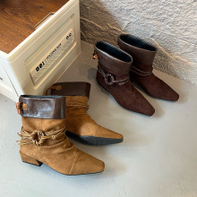 绒皮2025秋冬新款废土风流苏休闲粗跟显瘦堆堆靴百搭大筒围短靴女