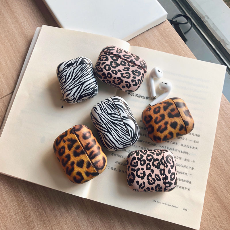 Personalized leopard and zebra print AirPods case suitable for Apple 1/2/3 generation Bluetooth headset covers water transfer PC hard