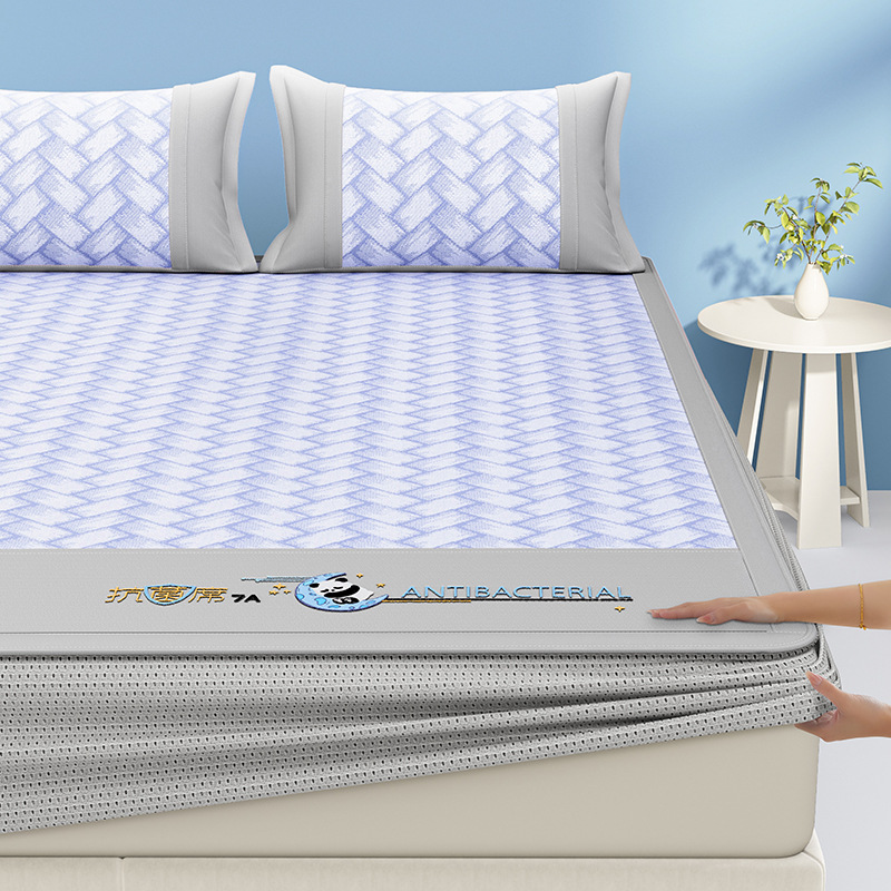 Un juego de sábanas de seda de hielo de clase de tres piezas fresco verano 2025 nueva funda protectora de colchón de verano sábana funda de cama