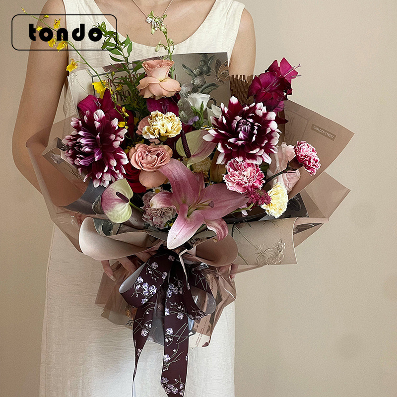 (Gran procesamiento de venta) Papel para envolver flores, pintura al óleo, papel de ambiente, material de embalaje para ramo del Día de San Valentín, papel para envolver flores DIY