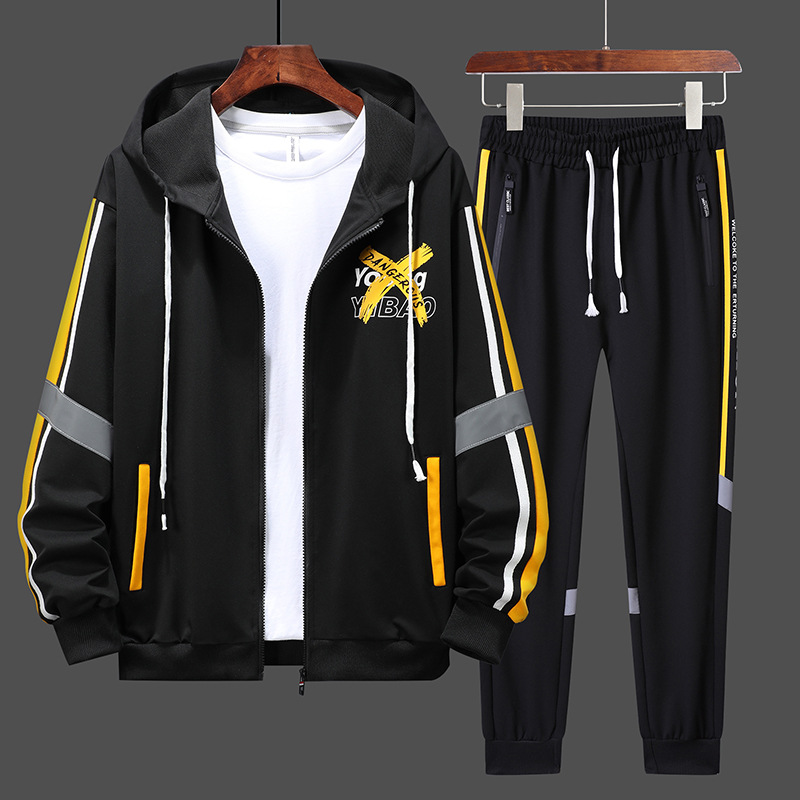 Primavera y otoño, cárdigan fino con cremallera, sudadera con capucha, pantalones, traje deportivo informal para adolescentes, ropa de moda para hombres