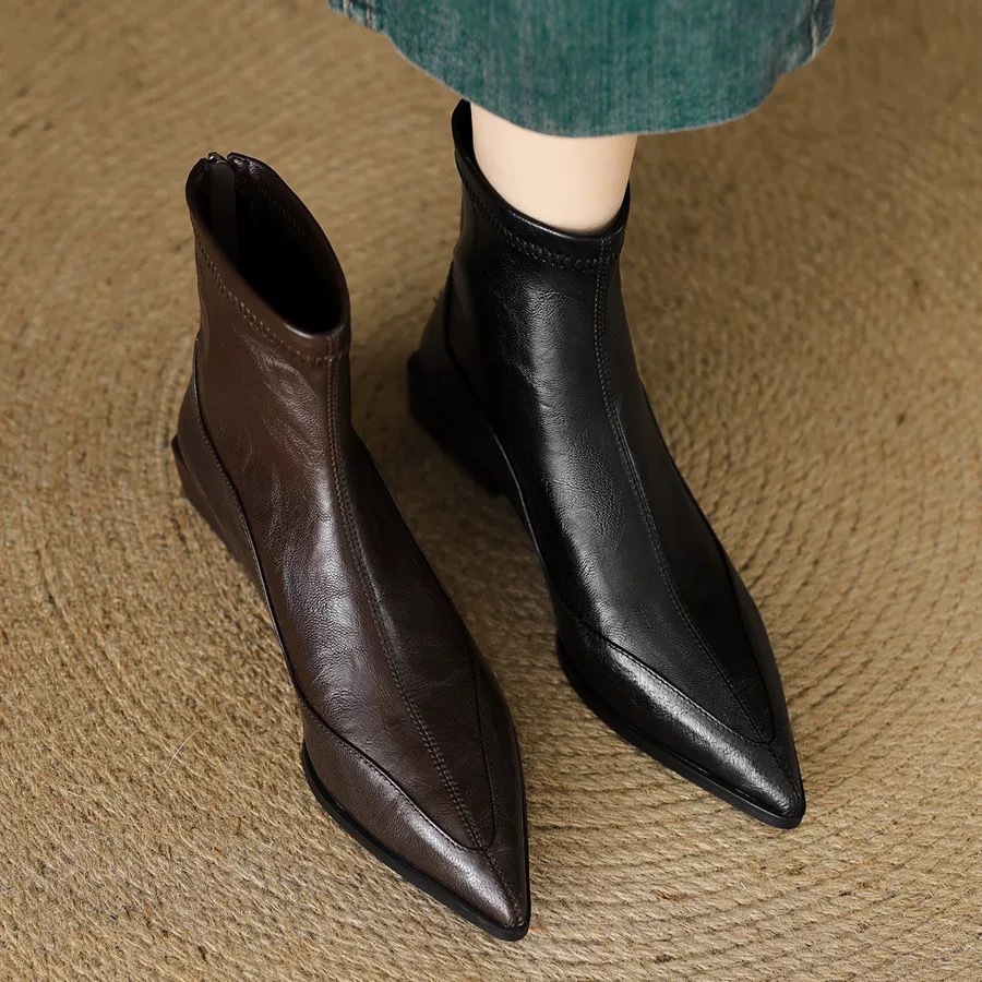 Women's Brown Leather Over The Knee Boots With Chunky Heel_voghion.com