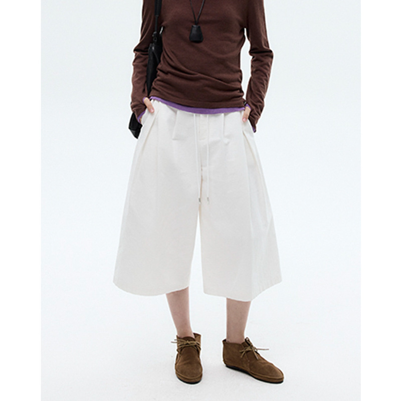 Evertrue Cotton and Linen Lace-Up Cropped Pants for Women Autum New Korean Style Loose Wide-Leg Casual Pants 63985