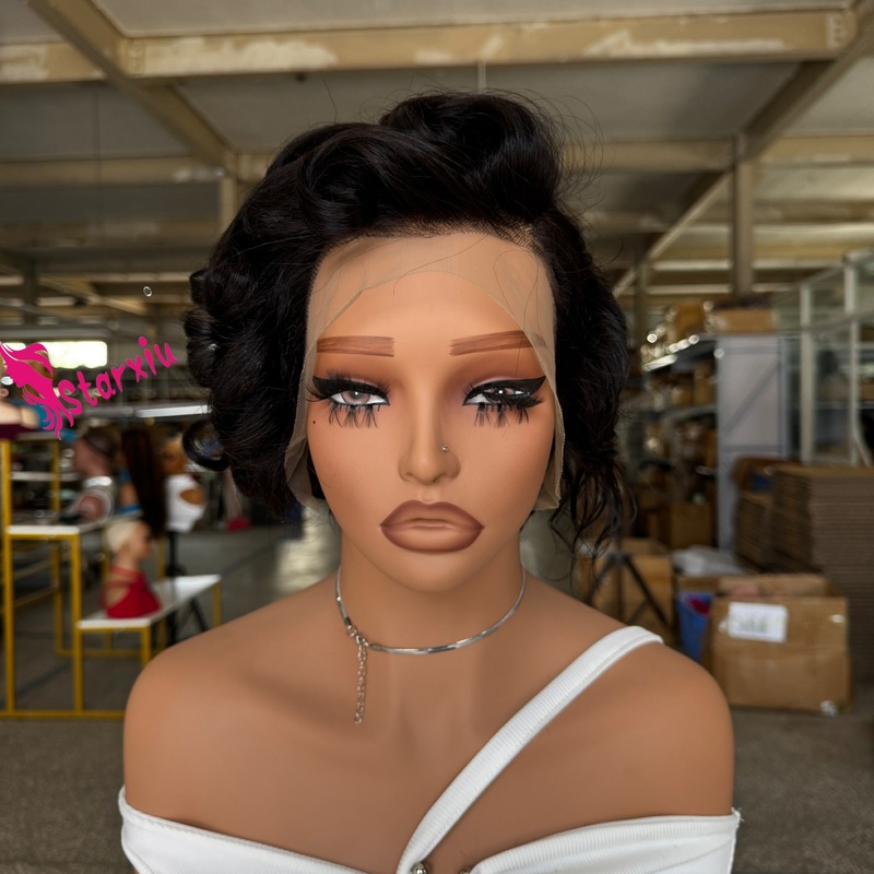 フロントレースかつらアフリカかつらセットpixie cut shortwigsエルフかつらカバーかつらショート巻き|undefined