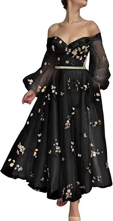 Shiffon lace elegant multicoloured dress, long skirt, Amazon, graduation party, mid-length