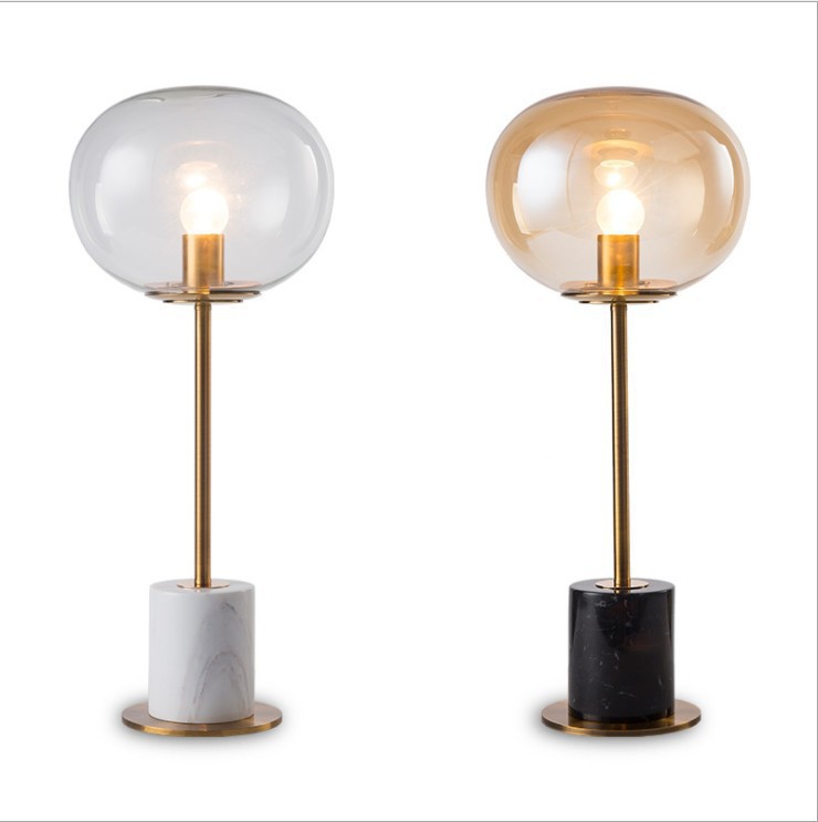 Lámpara de dormitorio de mármol, lámpara de noche de cristal decorativa de estilo americano para villas y hoteles, luz LED de ambiente de lujo.