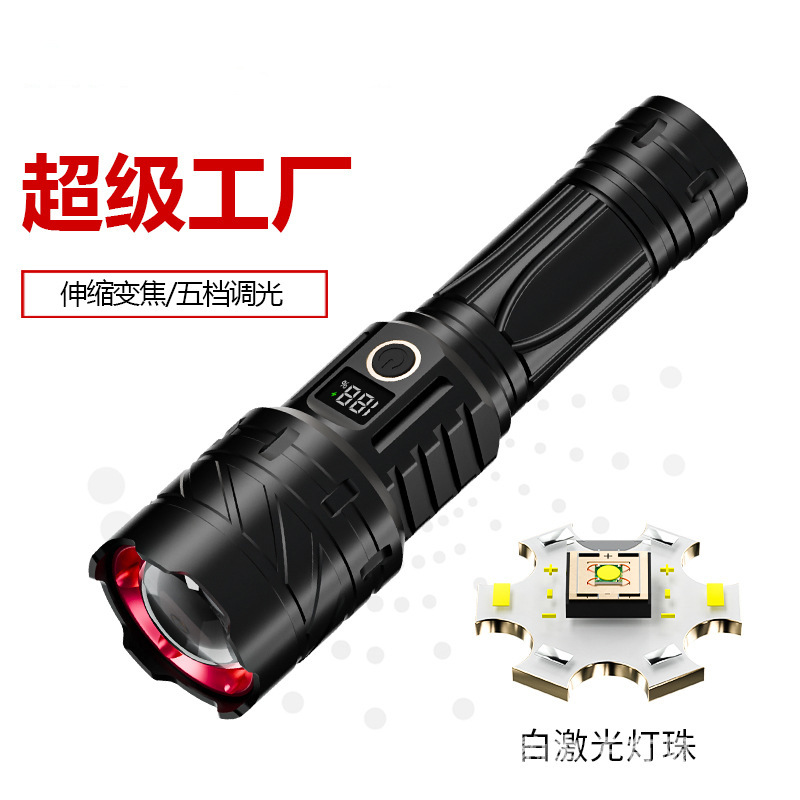 Antorcha de luz intensa de alta potencia superbrillante de larga duración zoom multifunción telescopio antorcha láser blanco