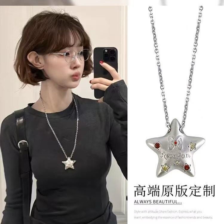 "Lucky Star" Dopamine Little Star Necklace Cold Wind Five-pointed Star Long Sweat Chain Pendant Accessories All-match
