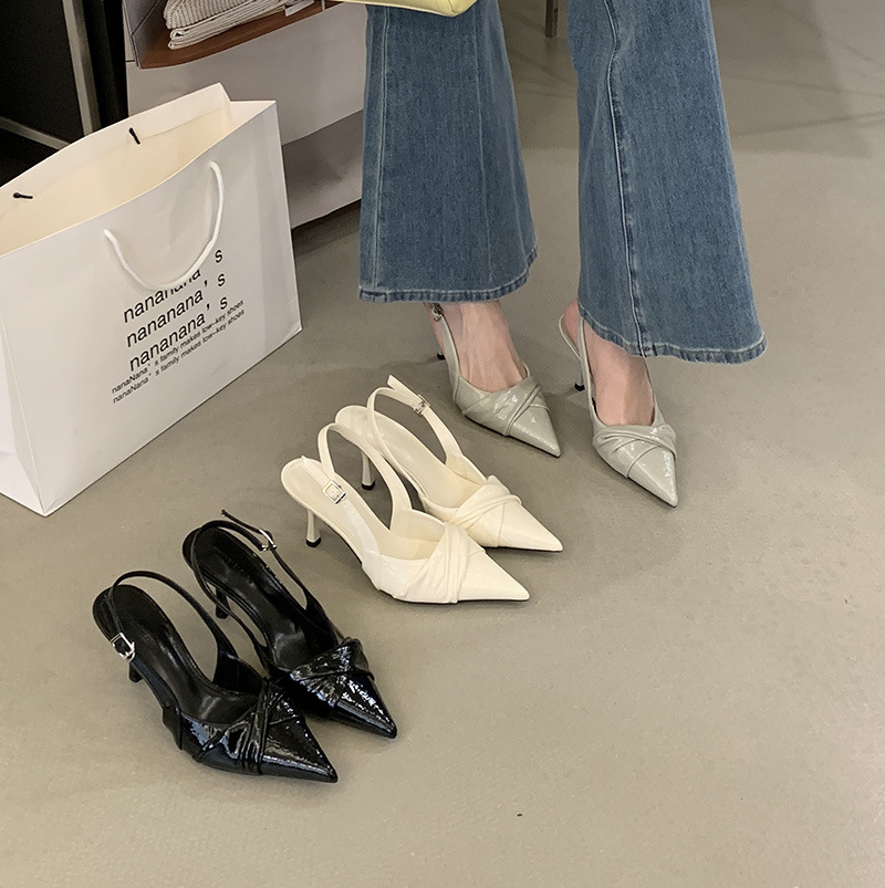 Gentle Design! Creamy White Pointed-toe Ruched High-heeled For Women, 2026 Spring Backless Single Shoes_vogvips.com