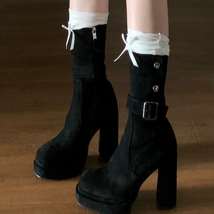 British Style Thick Heel Western Boots 2025 Autumn and Winter Retro Style Versatile Height-Increasing Leg-Lengthening Martin Boots