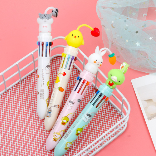 Creative Stationery Cartoon Antler Animal Ten-Color Ballpoint Pen Cute Cartoon Cute Ballpoint Pen in Ten Colors
