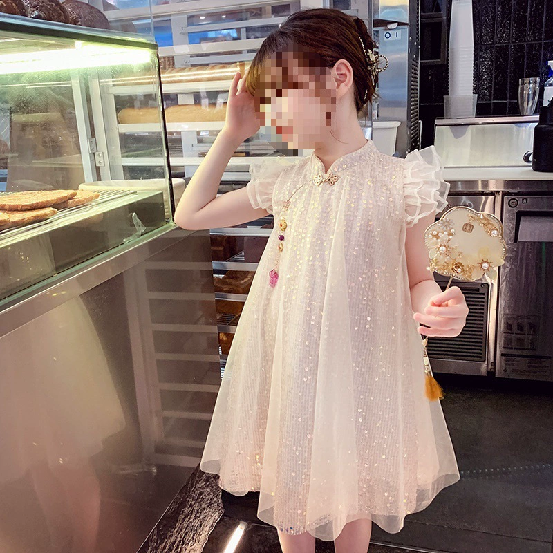 Платье Cheongsam для девочек, лето 2025, новое стильное платье, модное платье в китайском стиле, платье для танцев, прочное платье для выступлений