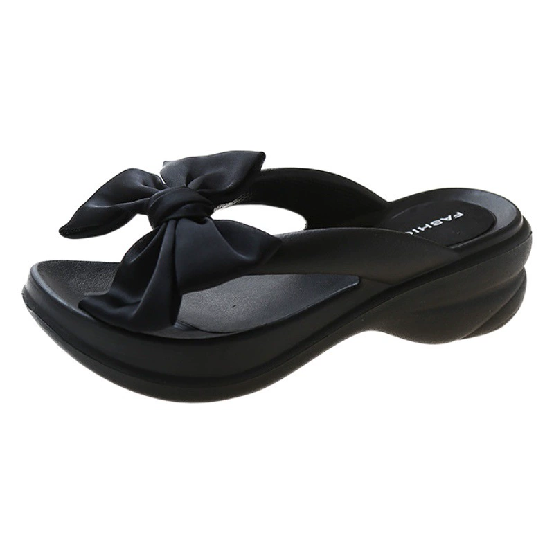 Высококачественные шлепанцы, женская летняя верхняя одежда, новинка 2024, популярные в Интернете шлепанцы на толстой подошве с супер горячим бантом