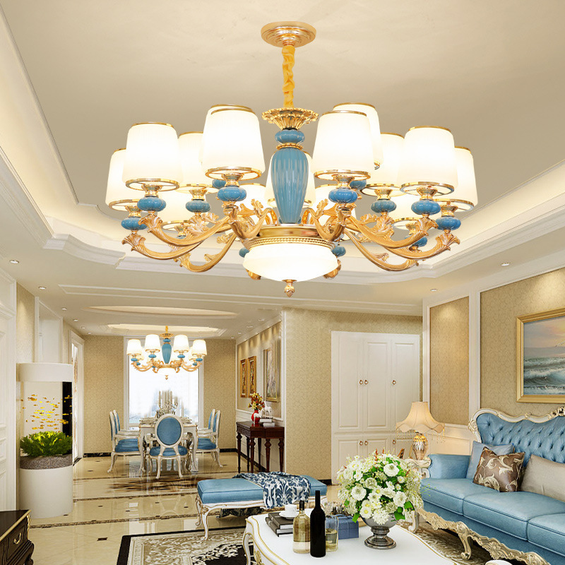 歐式陶瓷吊燈 鋅合金現代家用複式酒樓別墅客廳餐廳臥室水晶吊燈