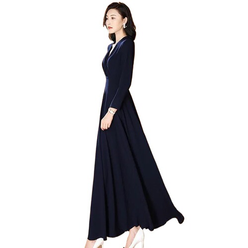 2024 Autumn New Plus Size High-Waist Long-Sleeve Dress with Elegant Slimming Style and Fashion Flared Skirt Knee-Length Dress