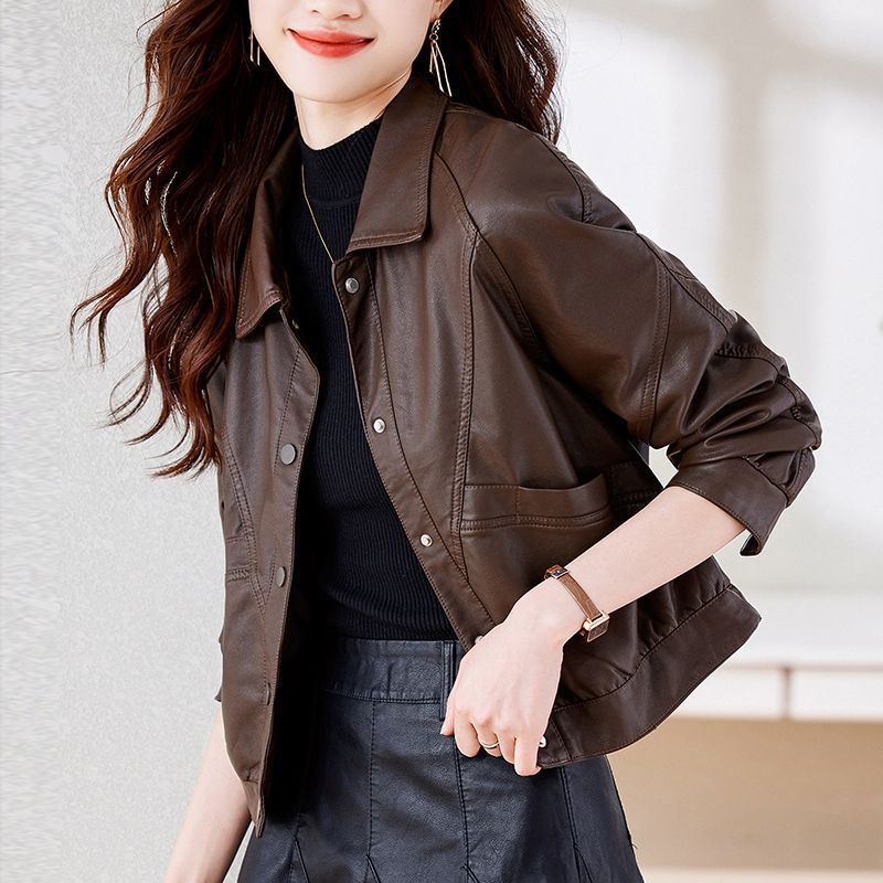 感皮衣女短款春秋新款女士皮夹克时尚洋气休闲皮衣外套女|undefined