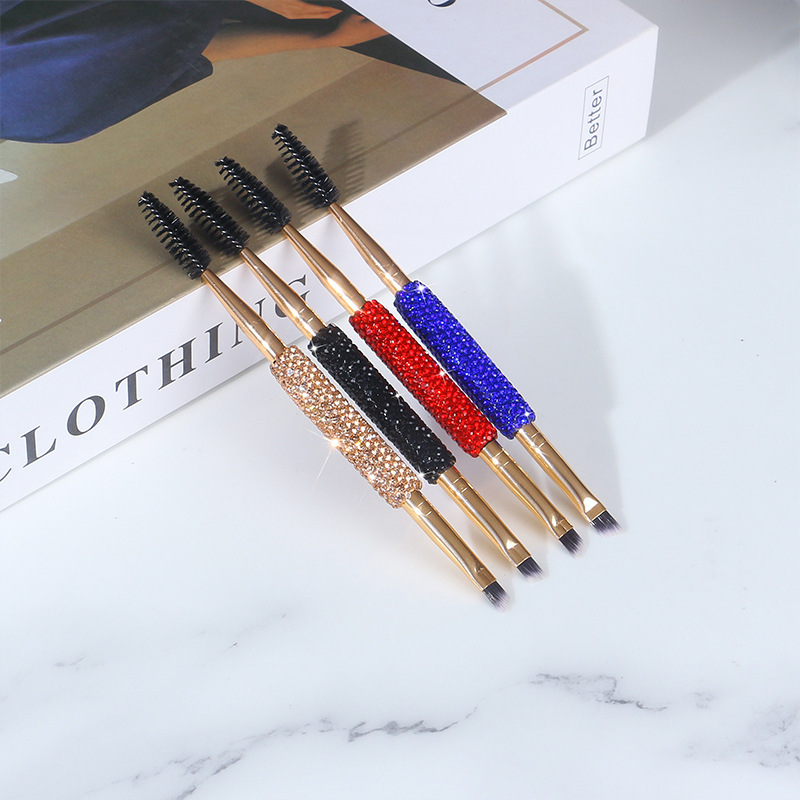 Diamond-Encrusted Eyebrow Brush, Spiral Brush, One-Pack, Double-Ended Angled Flat Head Eyelash Brush, Eyebrow Brush, Eyebrow Shaping Brush, Portable Makeup Brush