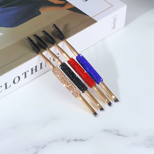 Diamond-Encrusted Eyebrow Brush, Spiral Brush, One-Pack, Double-Ended Angled Flat Head Eyelash Brush, Eyebrow Brush, Eyebrow Shaping Brush, Portable Makeup Brush