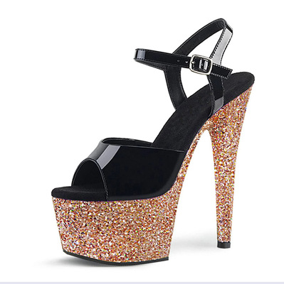 17cm Sandalias de tacón alto zapatos de baile modelo zapatos de pasarela rendimiento súper alto talón glitt plataforma de agua