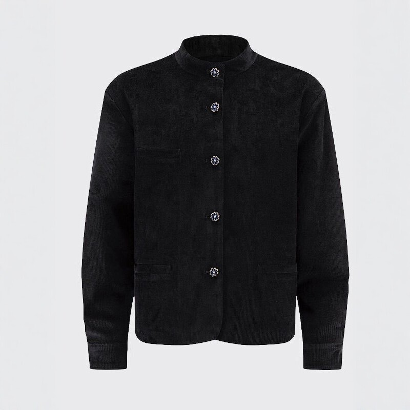 Magnolia Fragrance New Chinese Style Corduroy Jacket for Men and Women, Elegant and High-End Stand Collar Zhongshan Suit Coat