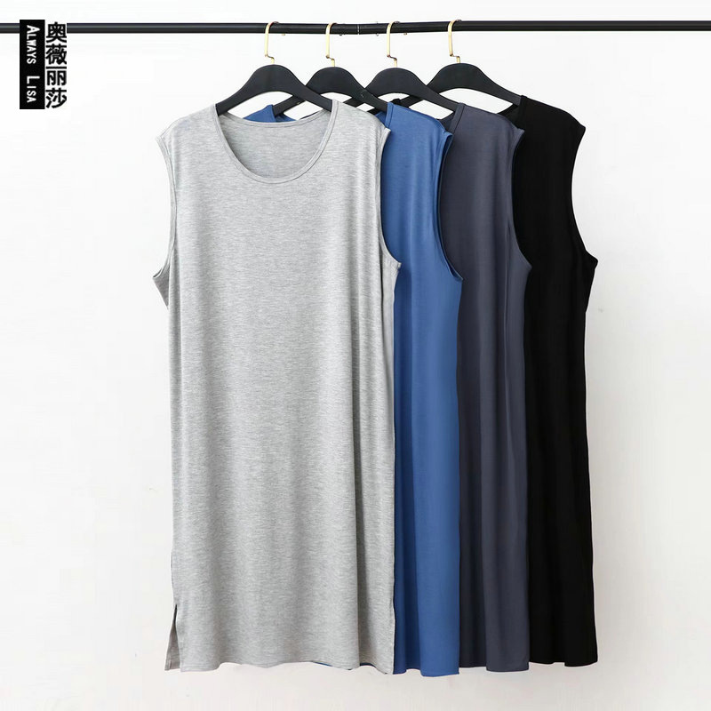 Modal Nightdress Men's Summer Thin Nightgown dress Middle-aged Vest Nightdress plus size Loose Home Clothes