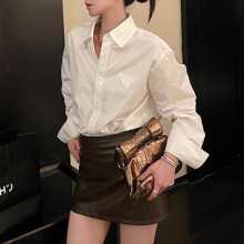 三角标纯棉白色衬衫女冬季设计感小众衬衣宽松长袖上衣2025秋季新