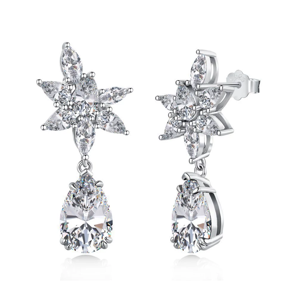 Серебряные серьги с каплей, стильный универсальный ретро камень с zircon, французский стиль, пробы 925
