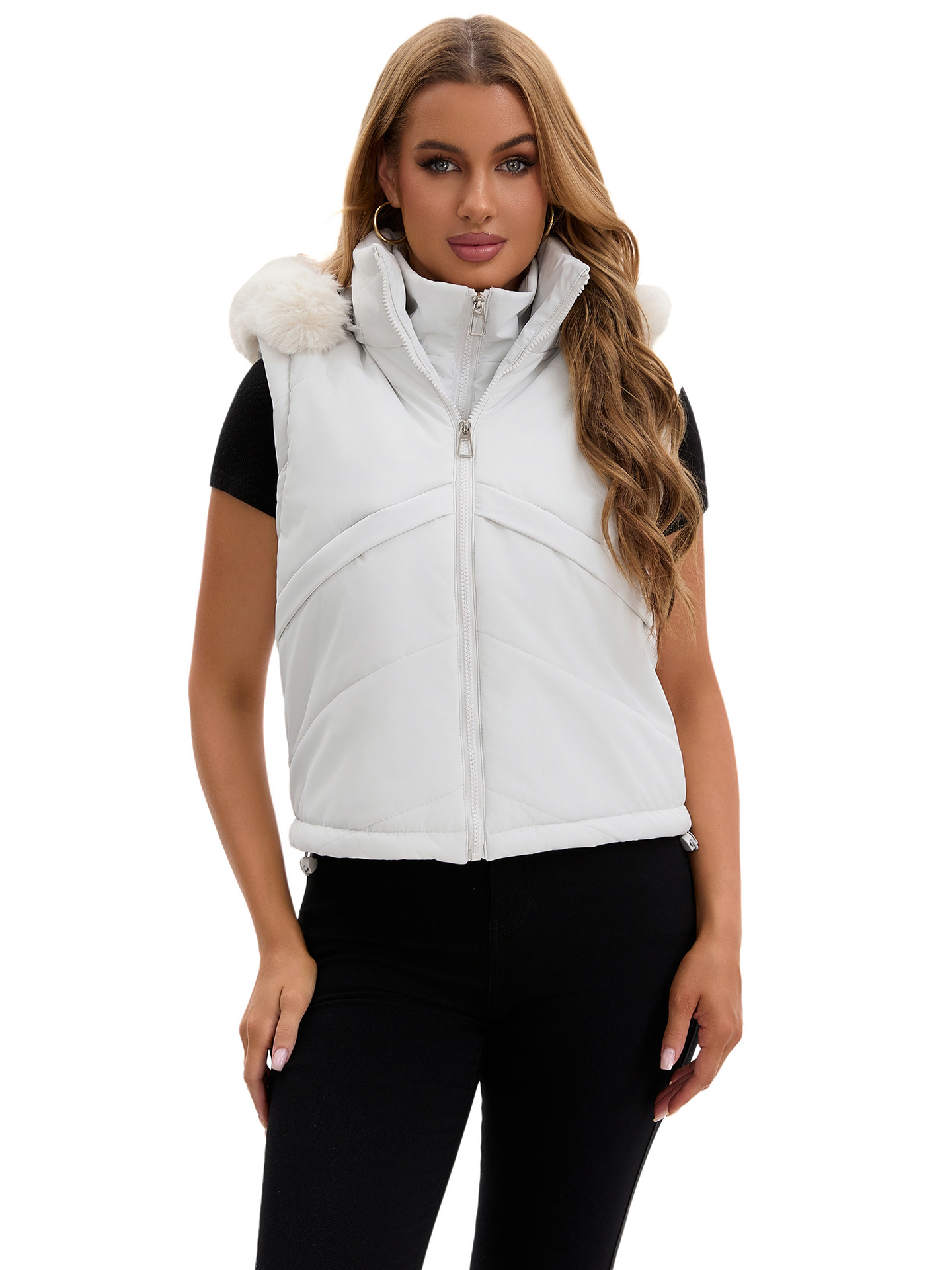 25 nueva moda falsa chaqueta acolchada de algodón de dos piezas chaleco de manga extraíble moda chaqueta acolchada corta de otoño e invierno chaqueta cálida con capucha