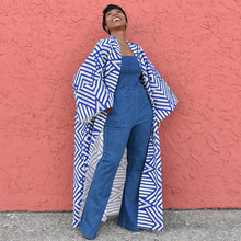 亚马逊外贸女装秋冬新款时尚气质大码宽松印花和服开衫风衣外套女