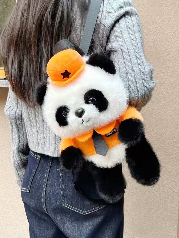 高级感可爱国宝制服熊猫背包卡通玩偶儿童双肩包轻便毛绒背包礼物|undefined