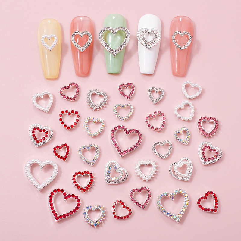 Alloy Love Nail Art Jewelry Valentine's Day Jewelry Heart-shaped DIY Nail Diamond Decoration Y2K Peach Diamond Nail Art Diamond Decoration
