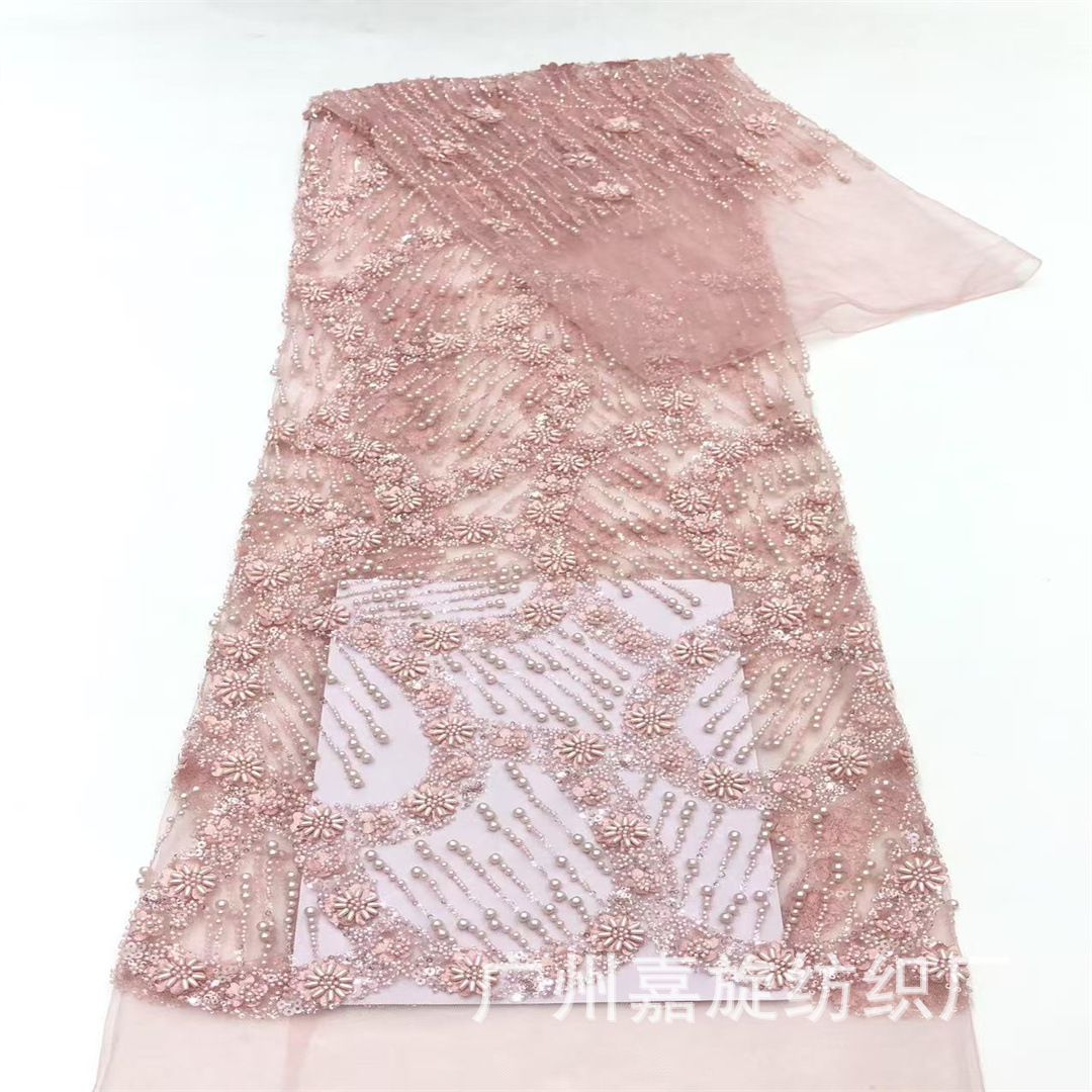 Tela floral tridimensional de alta calidad con cuentas de arroz y bordado de lentejuelas para vestidos de novia, encaje francés.