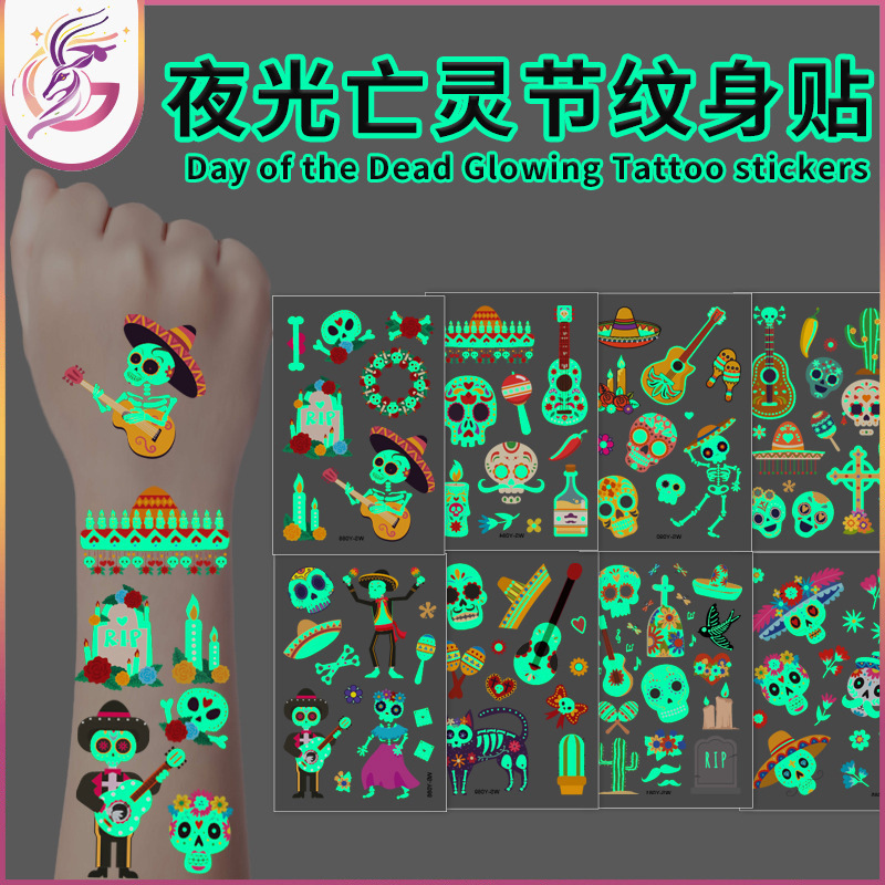 Day of the Dead Luminous Tattoo Sticker Waterproof Cute Children Cartoon Party Day of the Dead Disposable Temporary Sticker Day of the Dead Luminous Tattoo Sticker Waterproof Cute Children Cartoon Party Day of the Dead Disposable Temporary Sticker