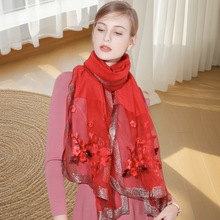 真丝古风刺绣复古高端苏绣桑蚕丝丝巾新中式时尚围巾四季通用跨境