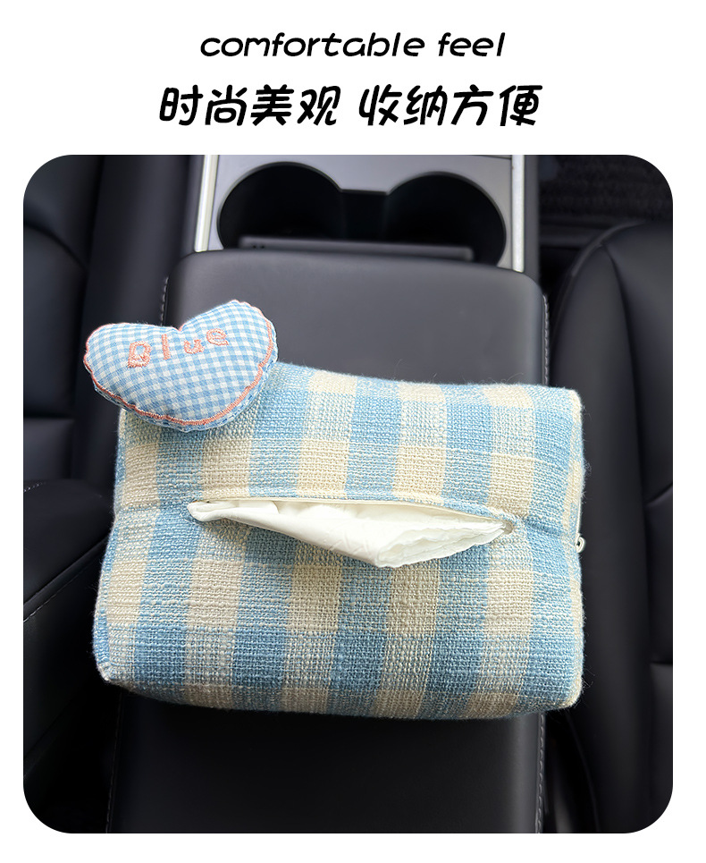 Stuffed Heart Car Seat Back Tissue Box Car Armrest Box Paper Box Car Sun Visor Tissue Bag Bag