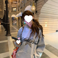 早秋穿搭时尚休闲美式豹纹刺绣连帽套头卫衣2025新款宽松上衣外套