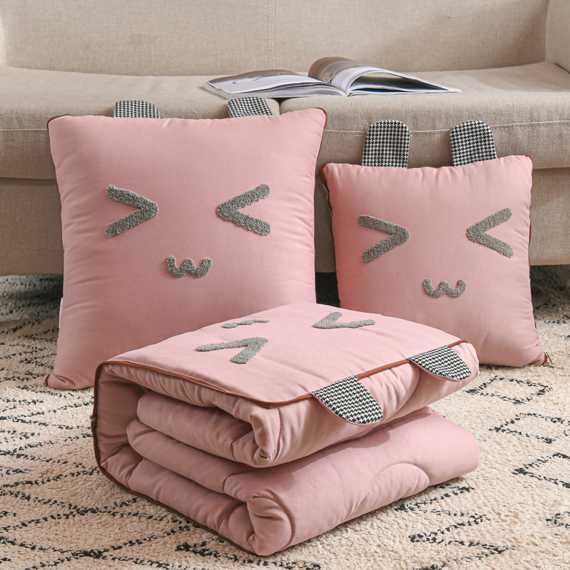 Pouty Cat Towel Embroidery Foldable Car Office Multifunctional Cushion Pillow Thickened Milk Velvet