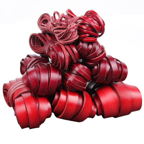 3mm 4MM 5mm Vintage distressed red brown round cowhide cord flat leather cord DIY material bracelet necklace decoration cord
