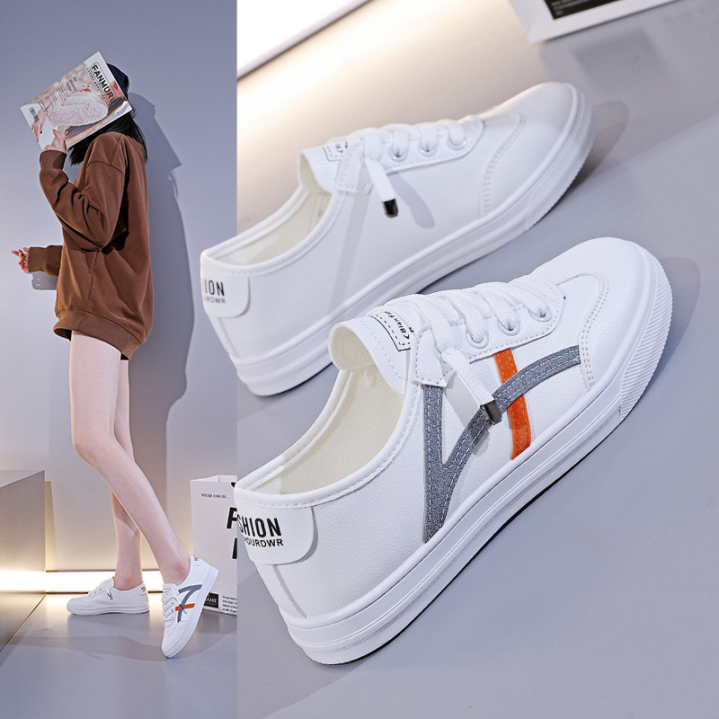 New Style White Shoes Women's Shoes Student All-match Flat White Shoes Fashion Casual Shoes Comfortable sneaker 107 Leather