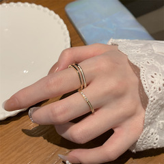 Minimalist high-end double-layer drip glaze open-mouth ring light luxury diamond inlaid set ring Instagram style versatile hand accessories wholesale