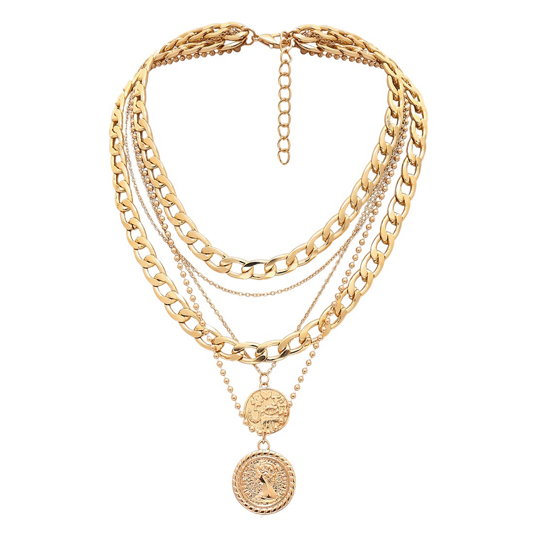Collar de aleación europeo/americano de múltiples capas, colgante redondo de cabeza hip hop, cadena para clavícula femenina, venta directa de fábrica image 1