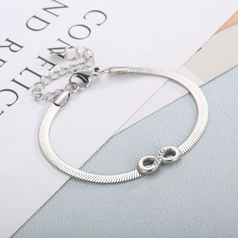 8g Weight PVD Coated Gold Plating Process 18K Real Gold Plated Plating Material Fashion Geometric Number Titanium Steel Bracelets Inlay Rhinestones Stainless Steel Bracelets